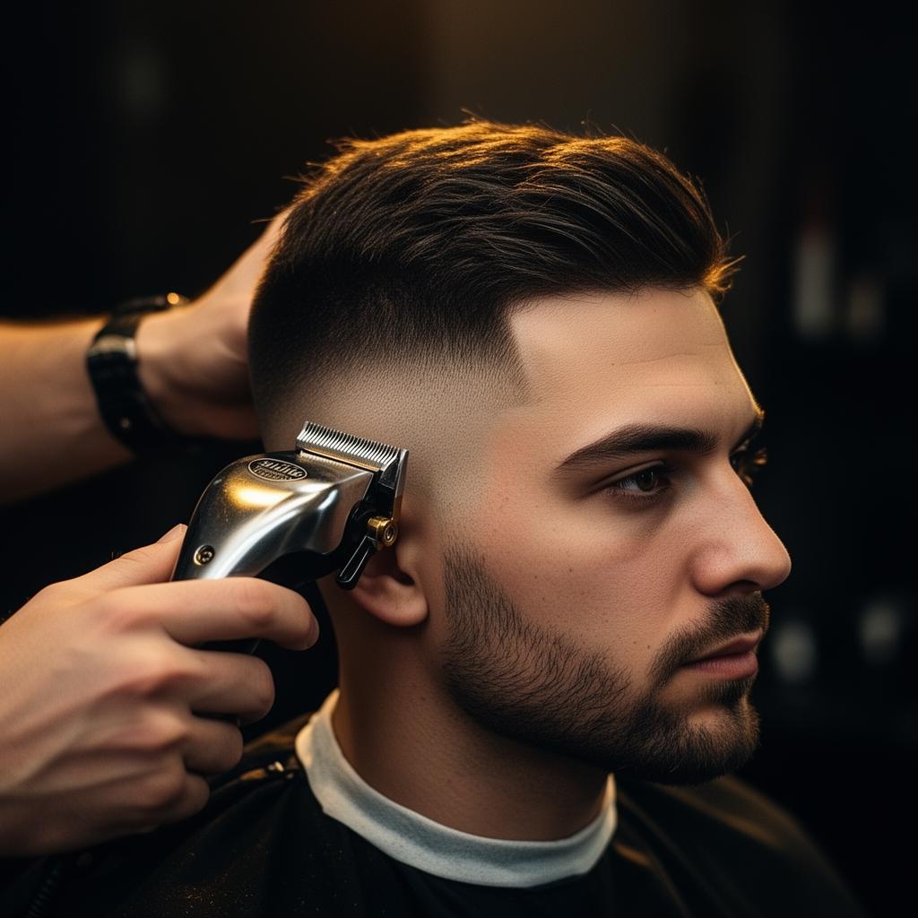 Barber working with precision on a skin fade