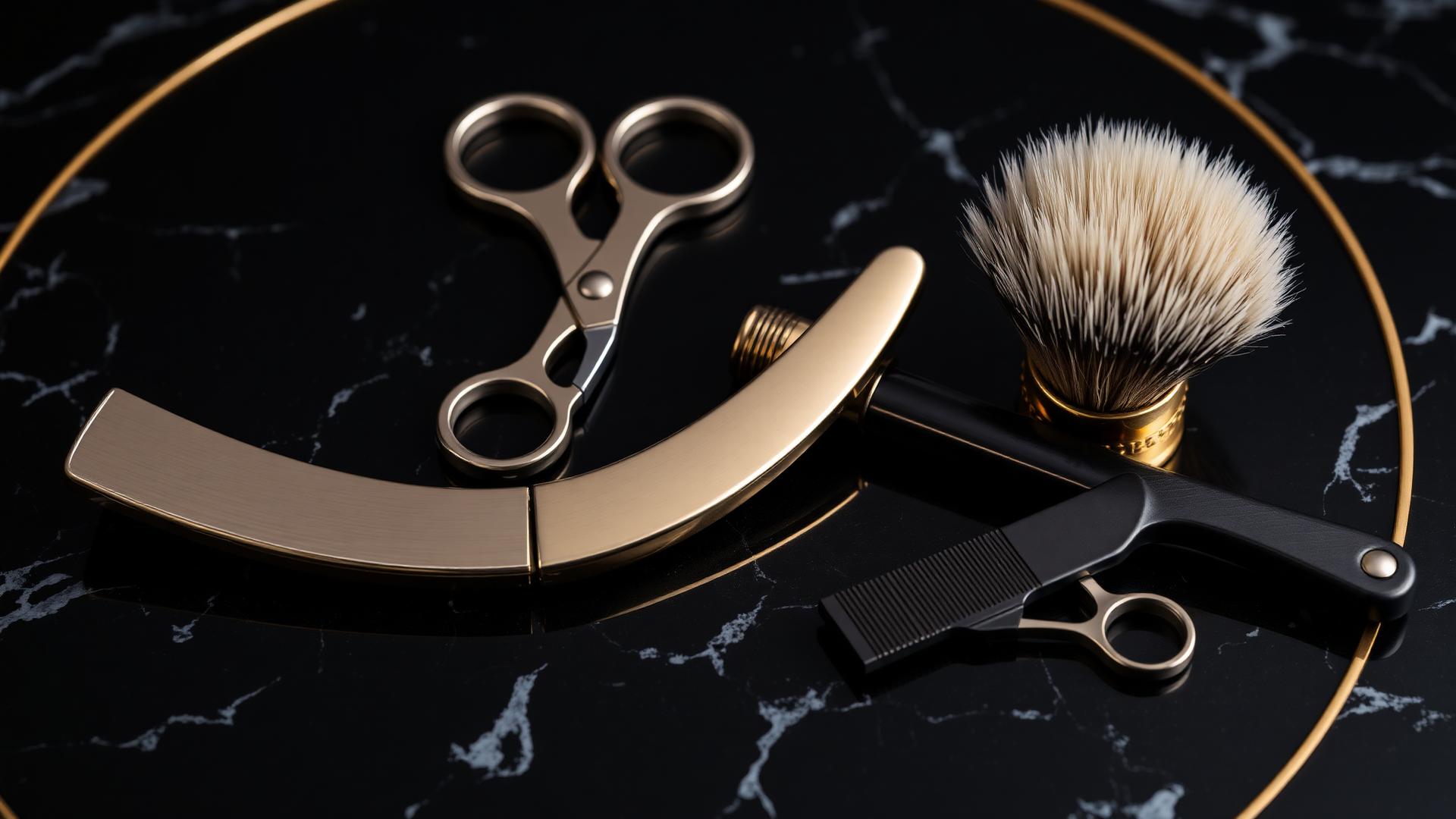 Luxury barber tools on dark marble